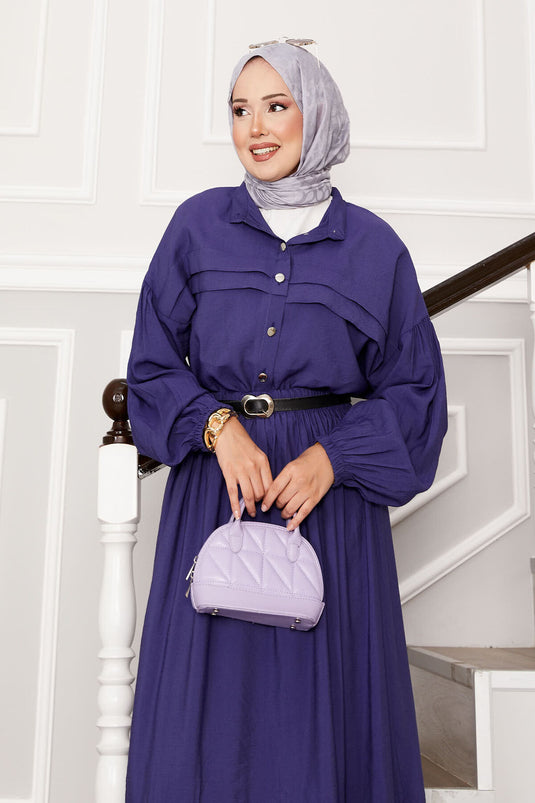 Ensemble jupe à manches ballon et détails côtelés violet