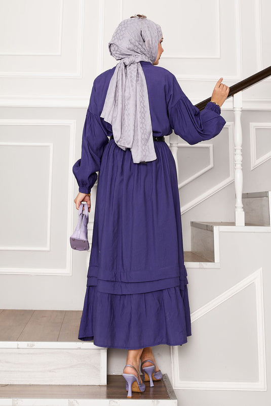 Ensemble jupe à manches ballon et détails côtelés violet