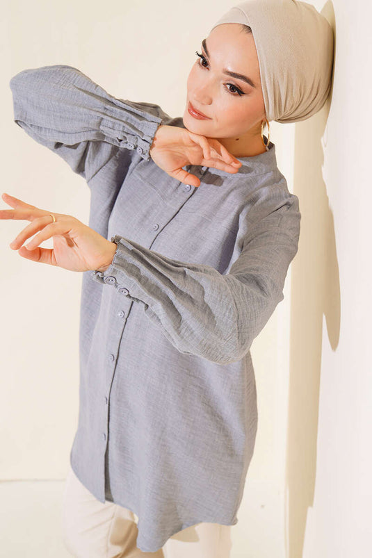 Nervured Detailed Oversized Shirt Gray