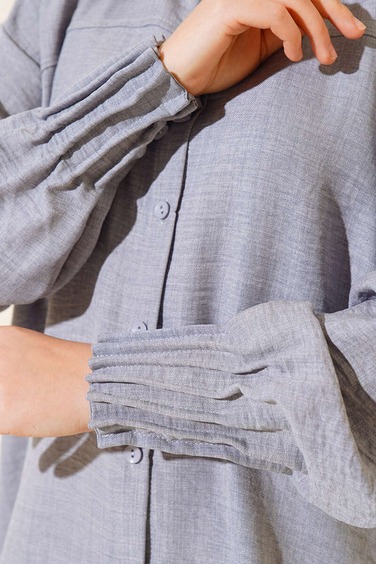 Nervured Detailed Oversized Shirt Gray