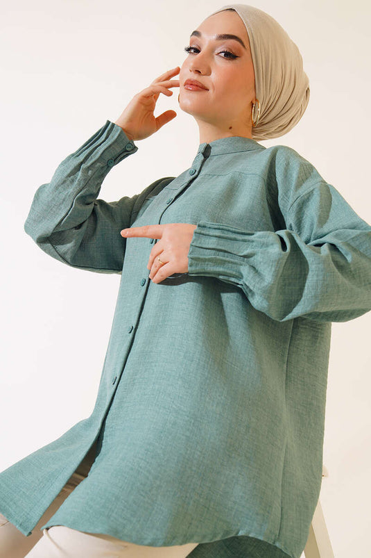 Loose Shirt with Ribbed Detail Mint