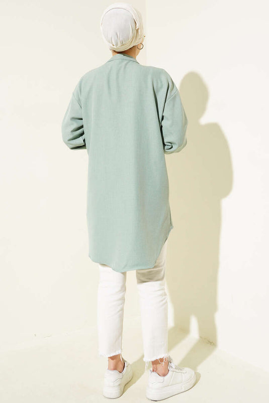 Ribbed Detail Oversized Shirt Water Green