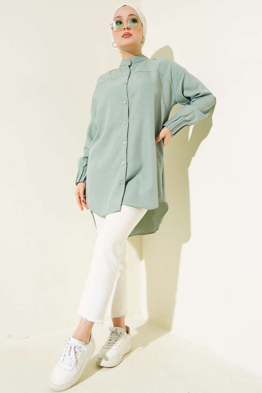 Ribbed Detail Oversized Shirt Water Green