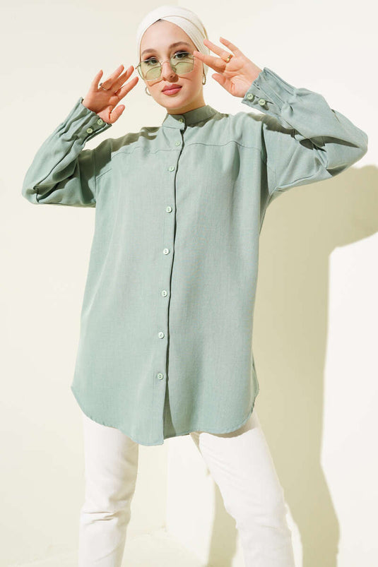 Ribbed Detail Oversized Shirt Water Green