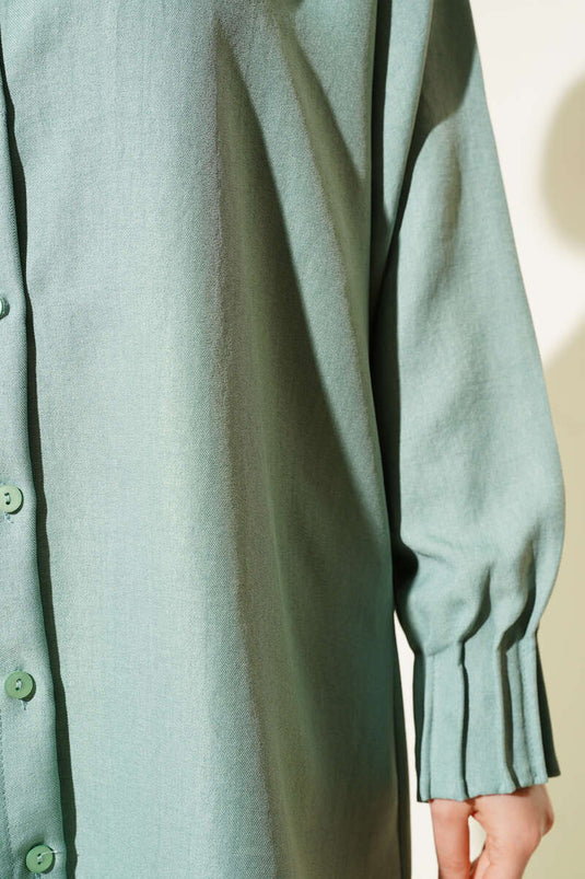 Ribbed Detail Oversized Shirt Water Green