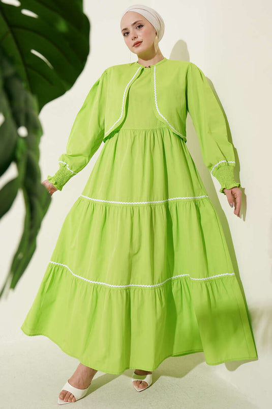 Ensemble robe avec détails de couture nervurée vert pistache