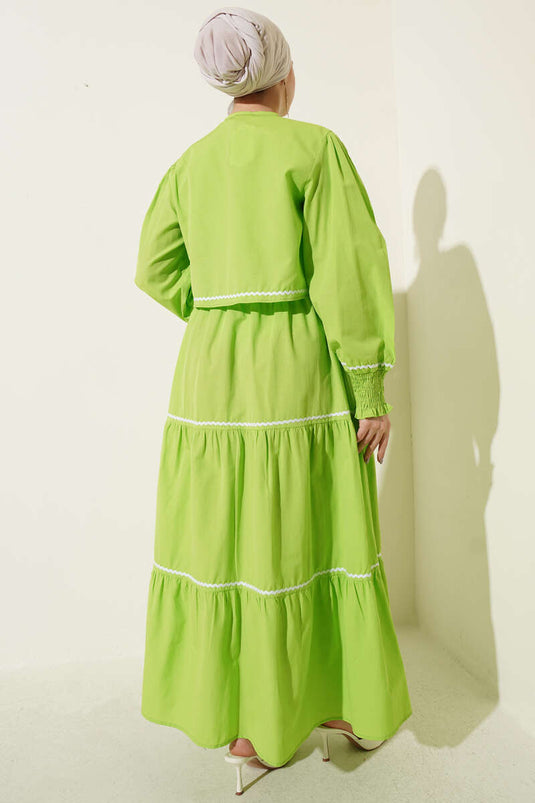 Ensemble robe avec détails de couture nervurée vert pistache