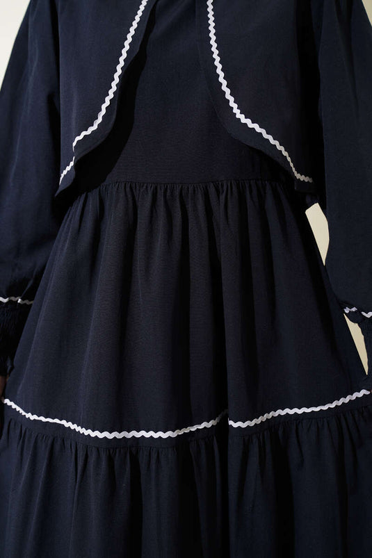 Nervür-Naht Detail Kleid-Set Dunkelblau