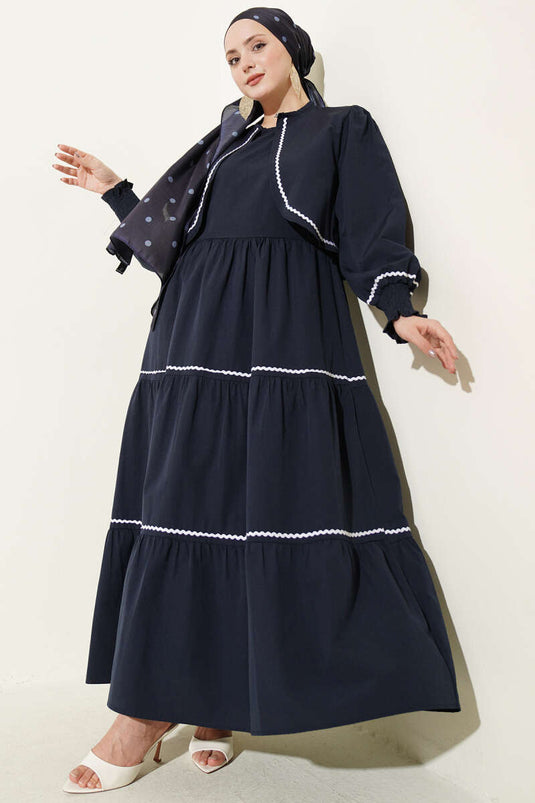 Nervür-Naht Detail Kleid-Set Dunkelblau