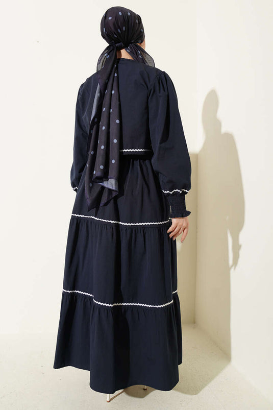 Nervür-Naht Detail Kleid-Set Dunkelblau