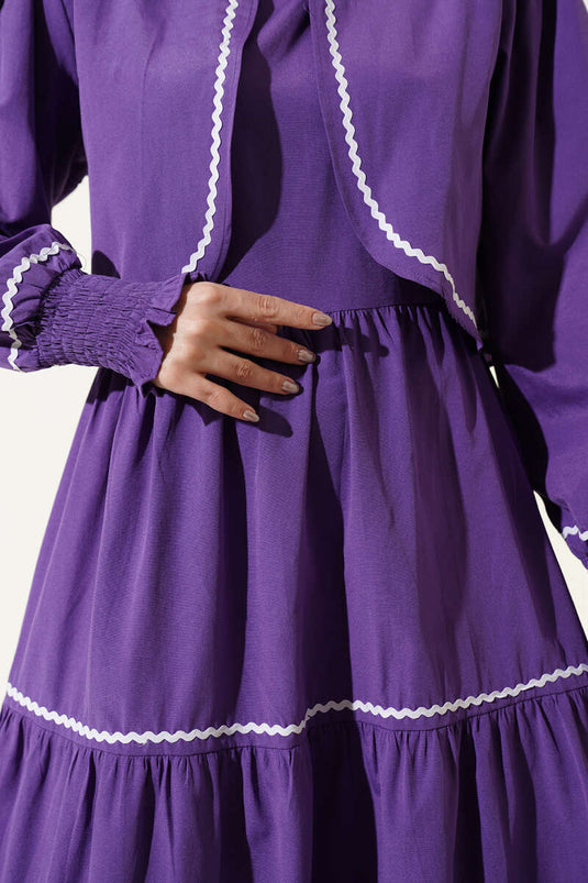 Ribbed Stitch Detail Dress Set Purple