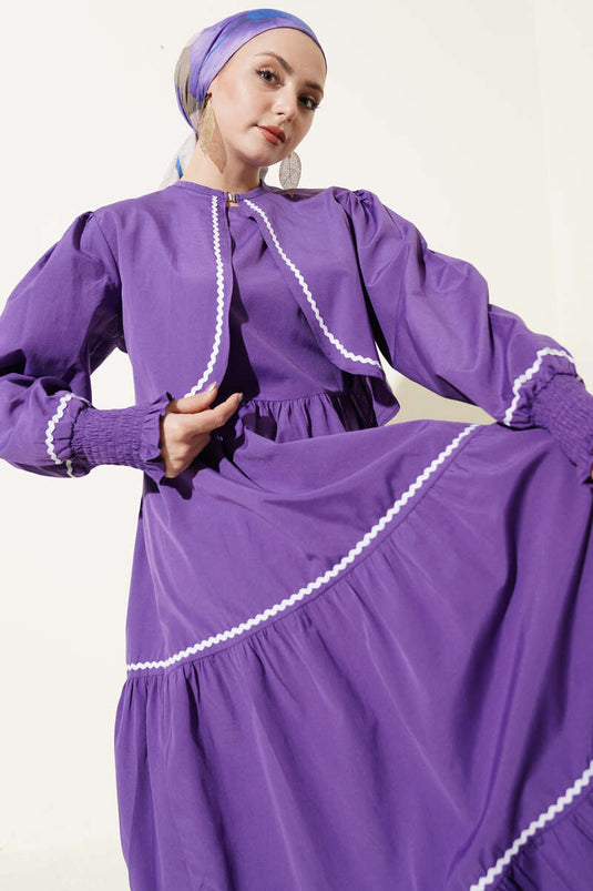 Ribbed Stitch Detail Dress Set Purple