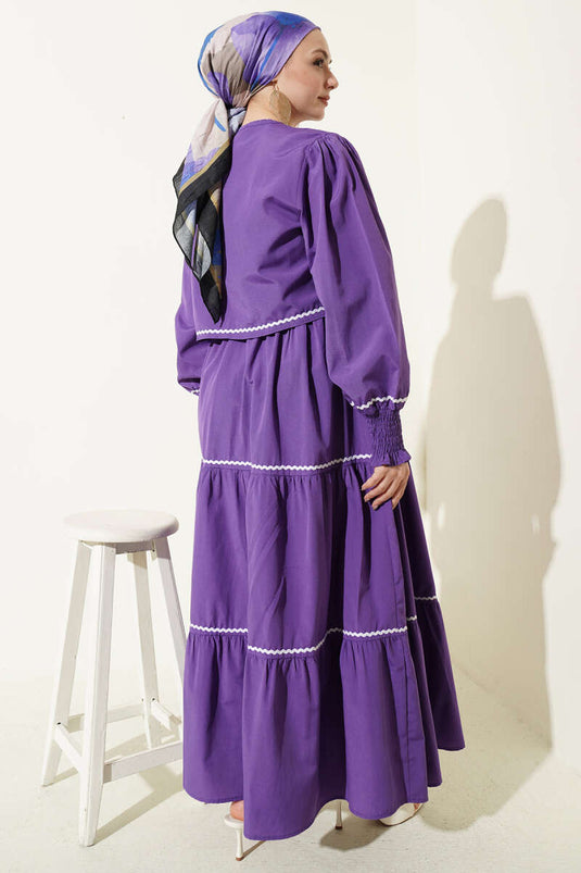 Ribbed Stitch Detail Dress Set Purple
