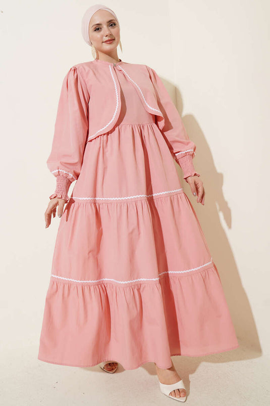 Ribbed Stitch Detail Dress Set in Powder Pink