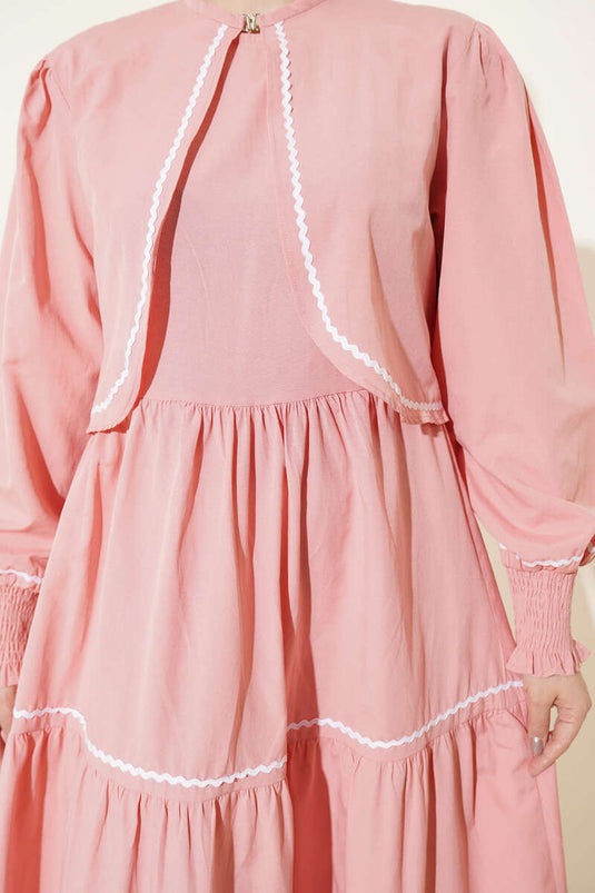 Ribbed Stitch Detail Dress Set in Powder Pink