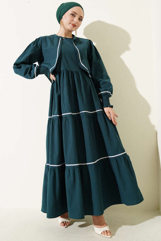 Ensemble robe avec détails de couture nervurée Émeraude