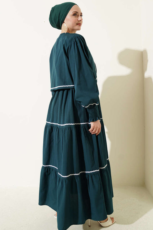 Ensemble robe avec détails de couture nervurée Émeraude