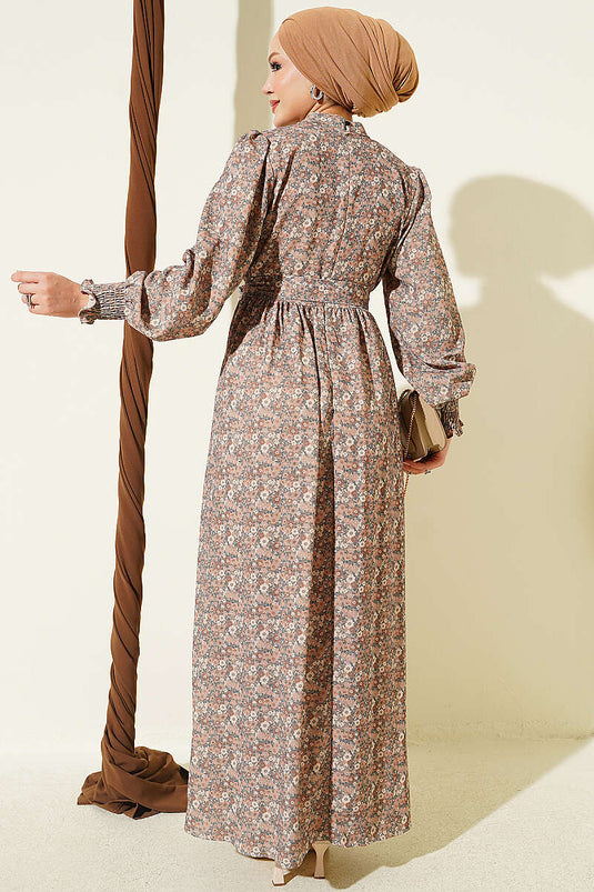 Besticktes Musterkleid In Latte