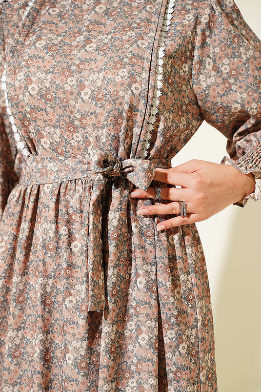 Besticktes Musterkleid In Latte