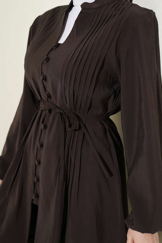 Ribbed British Buttoned Modal Two-Piece Set Coffee