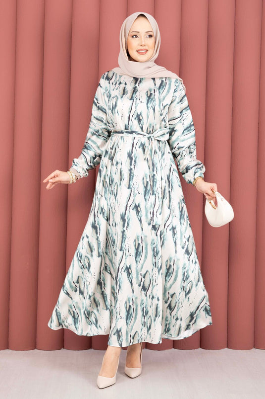 Robe Neva blanche plissée avec ceinture émeraude