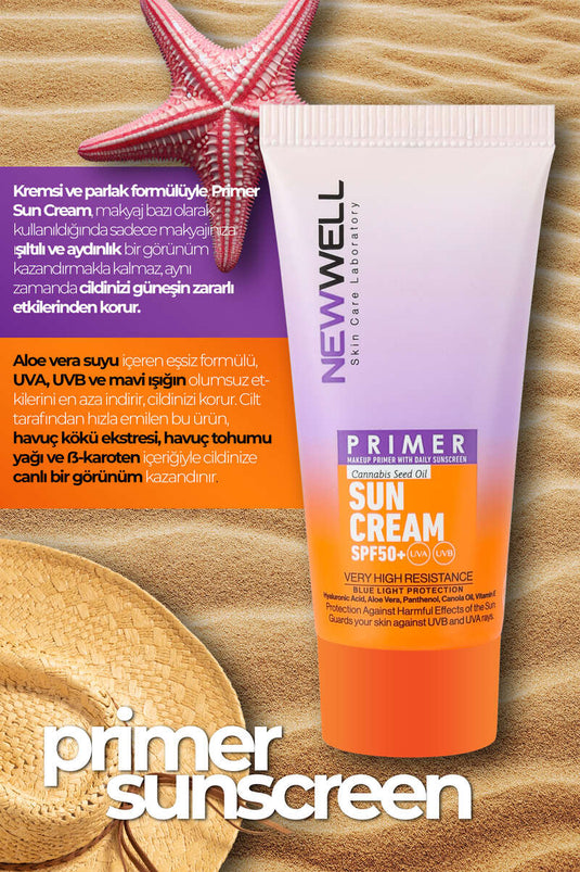 New Well Makyaj Bazı Güneş Kremi 50 SPF+ Aydınlatıcı Etkili Primer Sunscreen