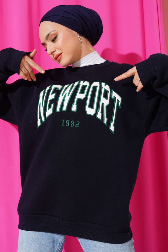 Newport Yazılı Üç İplik Sweatshirt Lacivert