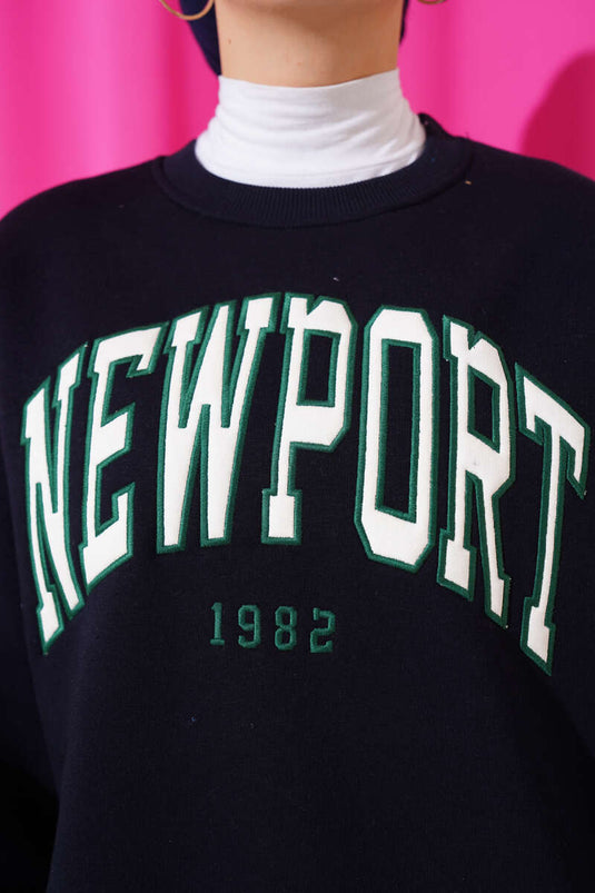 Newport Yazılı Üç İplik Sweatshirt Lacivert