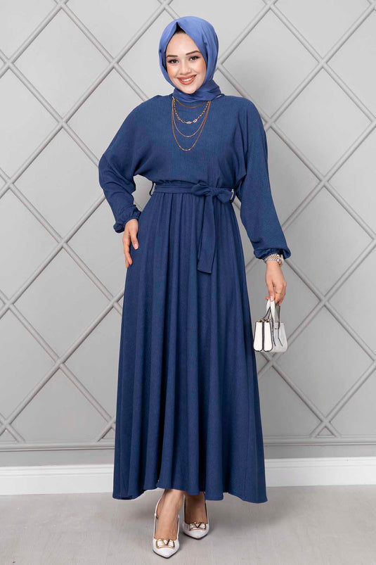 Robe Hijab Ceinturée Nihal Indigo