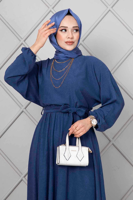 Robe Hijab Ceinturée Nihal Indigo