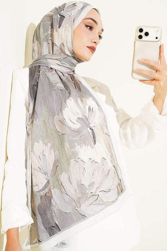 Nilüfer Patterned Bamboo Scarf Beige