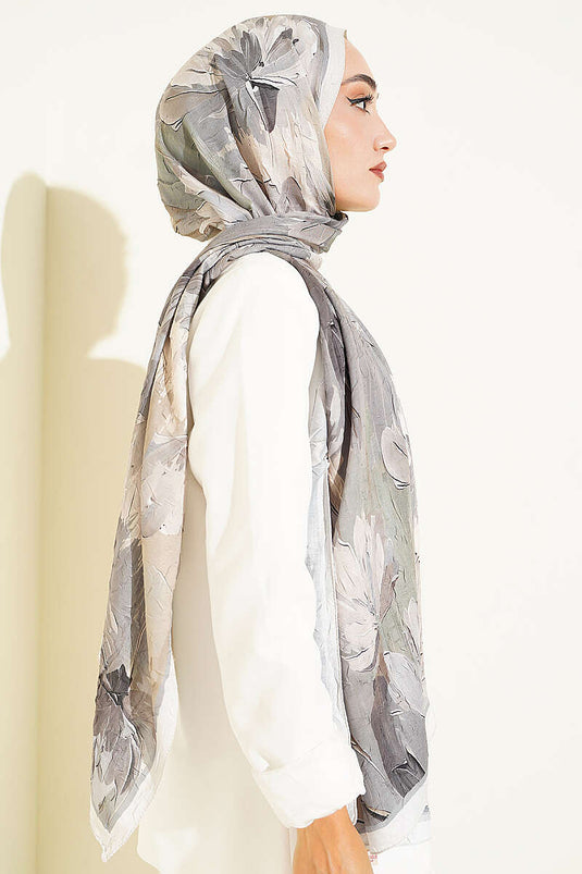 Nilüfer Patterned Bamboo Scarf Beige