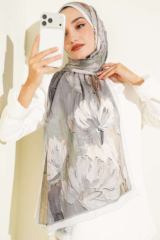 Nilüfer Patterned Bamboo Scarf Beige