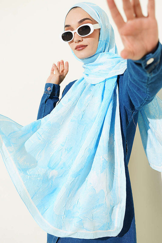 Écharpe En Bambou À Motif Nilüfer Bleu Glacé
