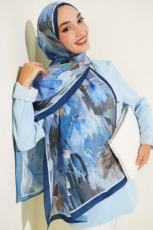 Écharpe En Bambou À Motifs Nilüfer Marine