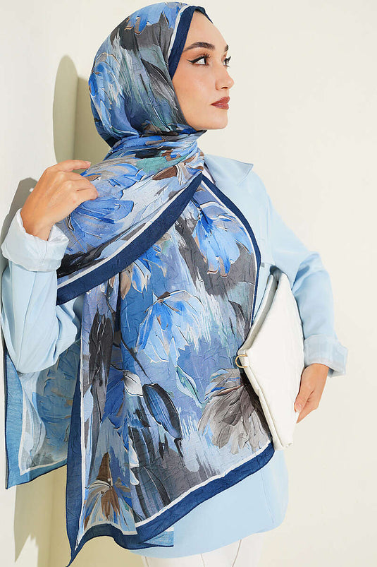 Écharpe En Bambou À Motifs Nilüfer Marine