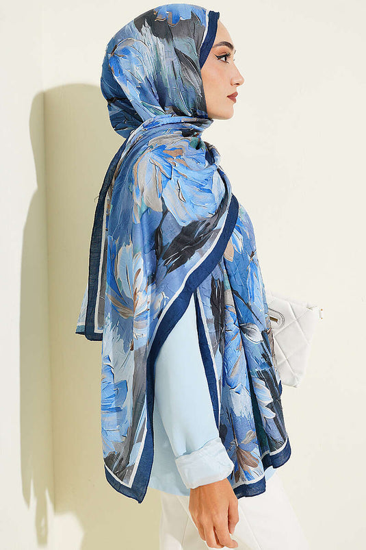Écharpe En Bambou À Motifs Nilüfer Marine