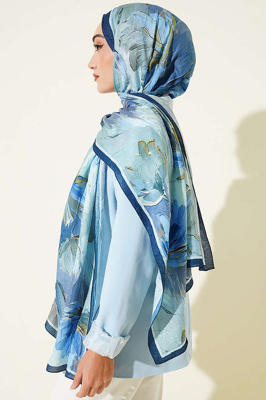 Sciarpa In Bambù Con Motivo Nilüfer Blu Navy E Verde