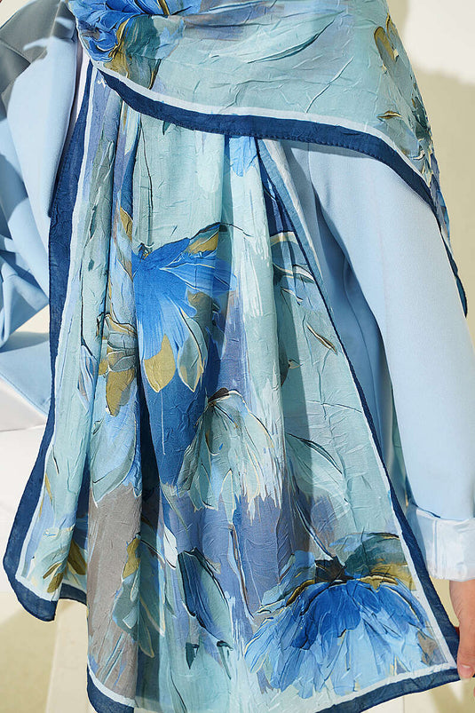 Sciarpa In Bambù Con Motivo Nilüfer Blu Navy E Verde