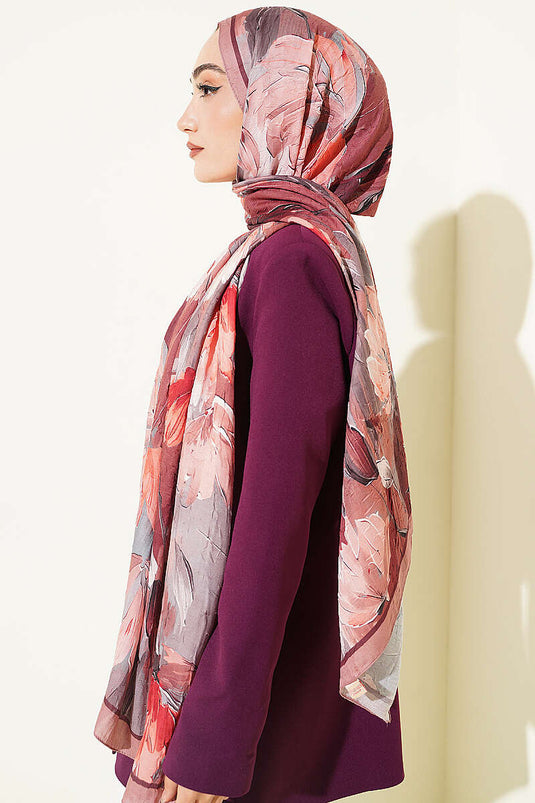 Nilüfer Patterned Bamboo Shawl In Mink And Coffee