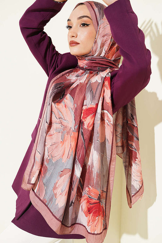 Nilüfer Patterned Bamboo Shawl In Mink And Coffee