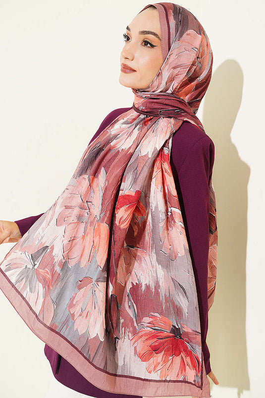 Nilüfer Patterned Bamboo Shawl In Mink And Coffee