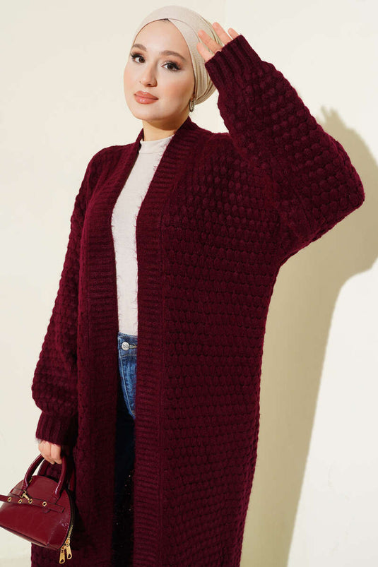 Chickpea Pattern Long Knit Cardigan Burgundy