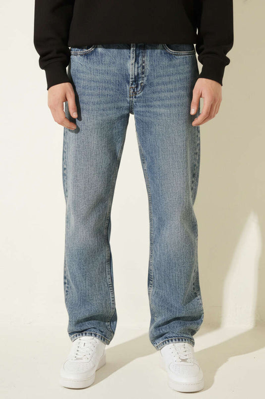 Regular Fit Narrow Leg Men's Denim Trousers Medium Blue