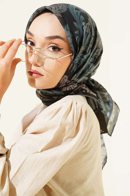 Nostalgischer gemusterter Schal, Schwarz und Grün