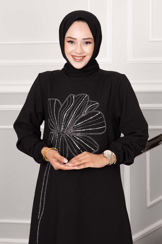 Abito da sera hijab dal design in pietra Nursema nero