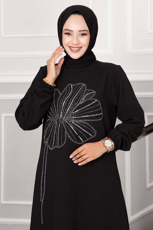 Abito da sera hijab dal design in pietra Nursema nero