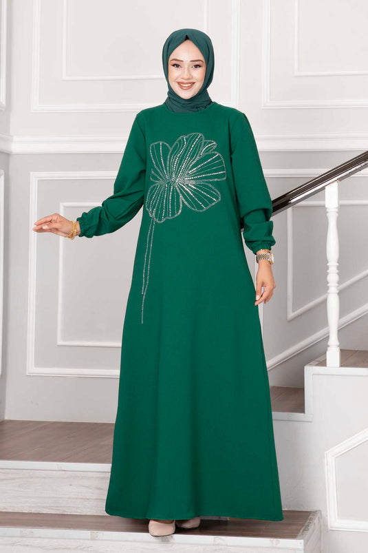 Abito da sera Hijab dal design in pietra Nursema color smeraldo