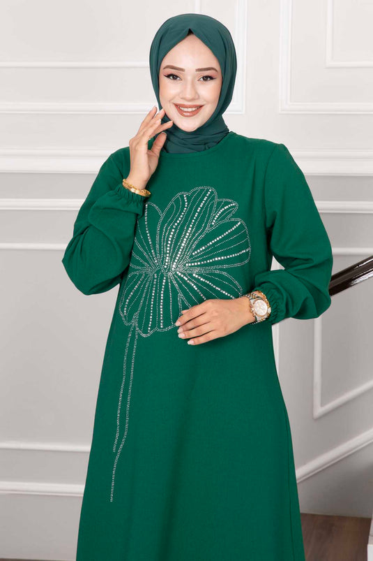 Abito da sera Hijab dal design in pietra Nursema color smeraldo