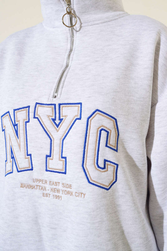 Nyc Basklı Şardonlu Sweatshirt Gri